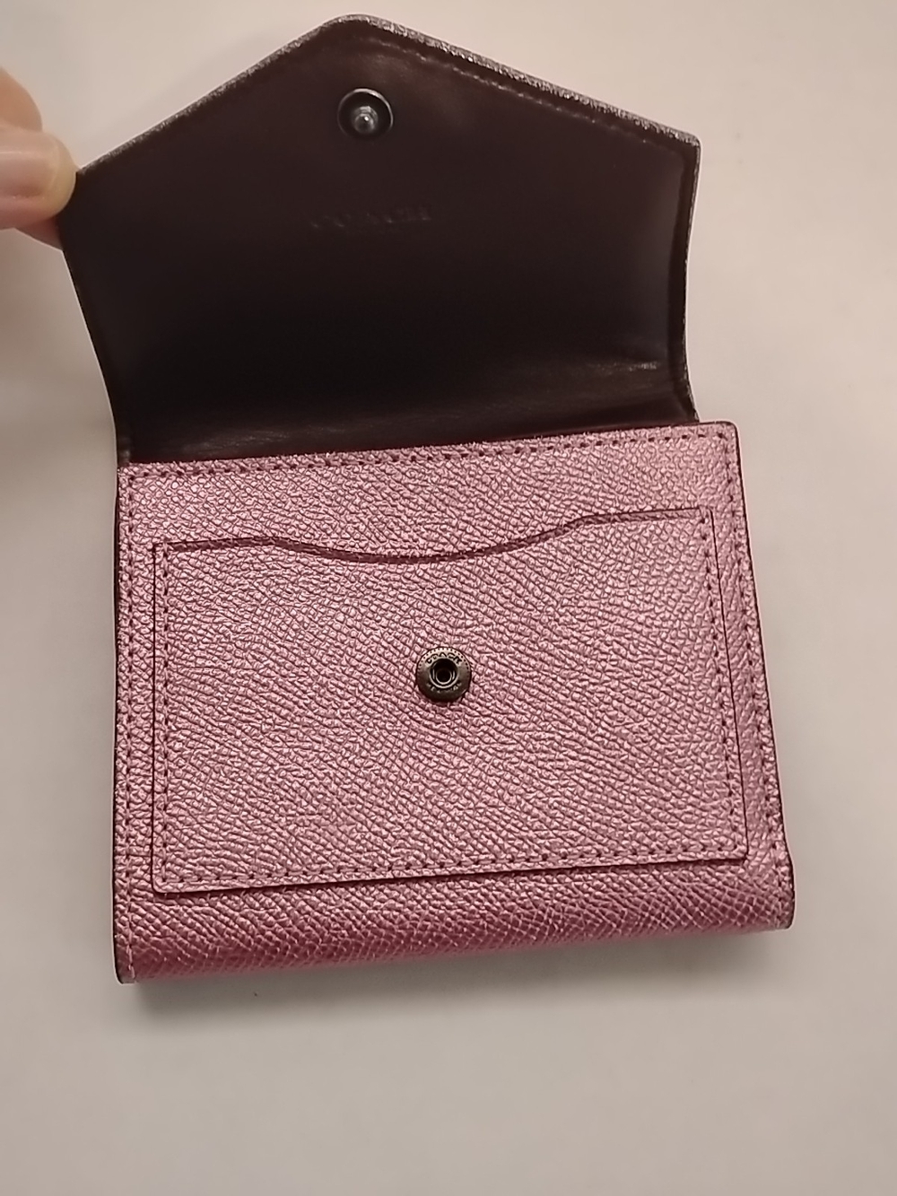 Coach Pebbled Leather Small Wallet in Metallic Pink - Picture 6 of 7